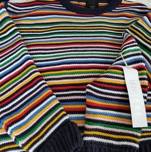 Boutique striped sweater with cuffed sleeve